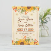 Invitation Mariage beige botanique avec oranger, fleurs jaune (Debout devant)