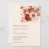 Invitation Mariage beige brûlé orangé floraux (Devant)