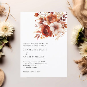 Invitation Mariage beige brûlé orangé floraux