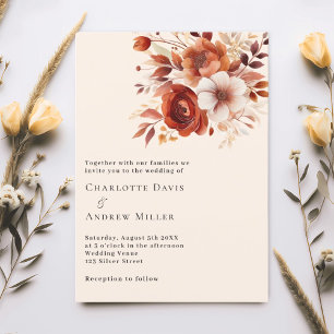 Invitation Mariage beige brûlé orangé floraux