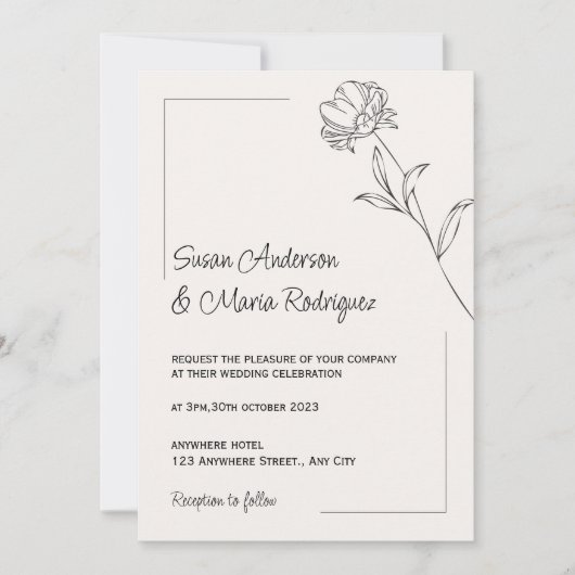 Invitation Mariage Beige Élégante (Devant)