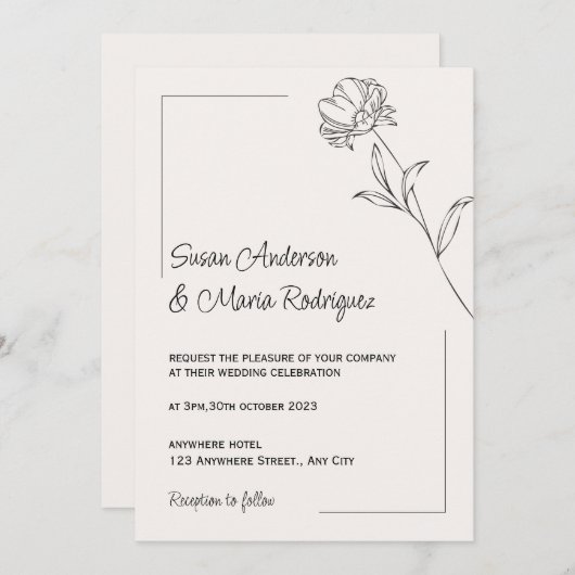 Invitation Mariage Beige Élégante (Devant / Derrière)