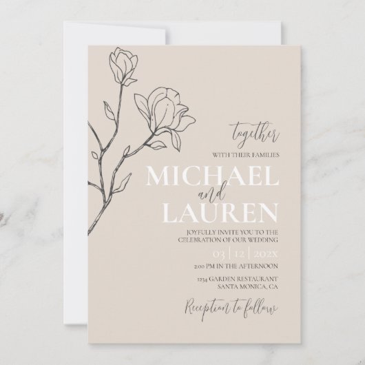 Invitation Mariage Beige Élégante (Devant)