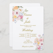 Invitation Mariage beige floral couleur eau (Devant / Derrière)