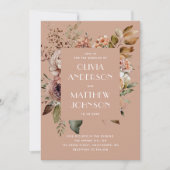 Invitation Mariage beige pêche atténué | Code QR floral autom (Devant)
