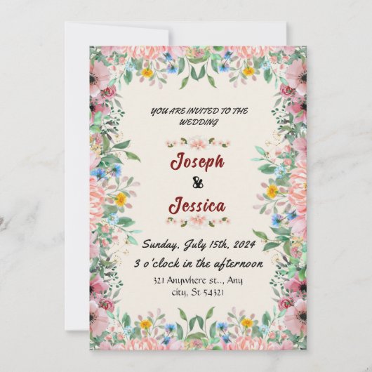Invitation Mariage beige, Romantique florale Elégance (Devant)