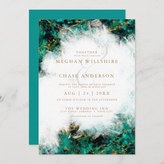 Invitation Mariage | Belle Géode Turquoise et Crystal (Devant / Derrière)