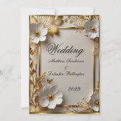 Invitation Mariage Belle Or fleurs blanches Moderne (Devant)