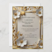 Invitation Mariage Belle Or fleurs blanches Moderne (Dos)