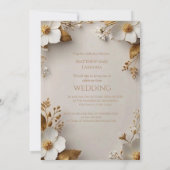 Invitation Mariage Belles fleurs blanches or feuilles (Dos)