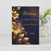 Invitation Mariage Belles fleurs d'or moderne (Debout devant)