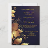 Invitation Mariage Belles fleurs d'or moderne (Dos)
