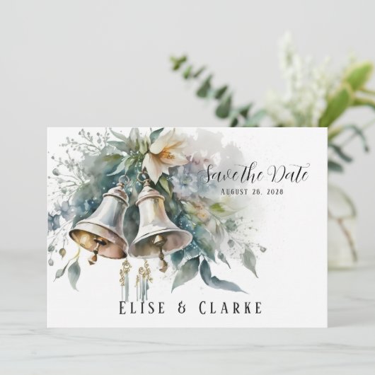 Invitation Mariage Bells Et Mariage Peony Enregistrer La Date (Debout devant)