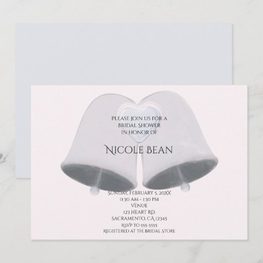 Invitation Mariage Bells & Heart Fiançailles Fête des mariées (Devant / Derrière)