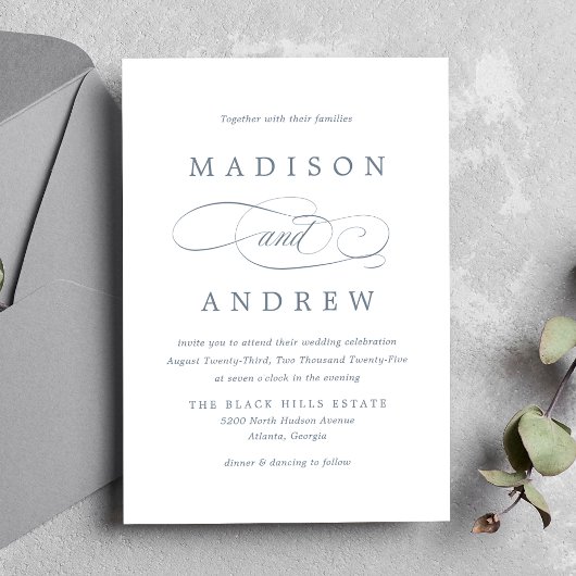 Invitation Mariage Beloved Bleu Ardoise Calligraphié