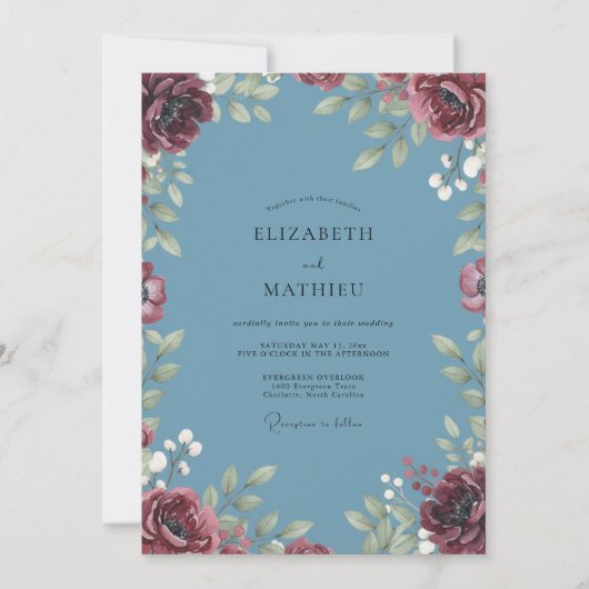Invitation Mariage Berry Slate Bordeaux (Devant)