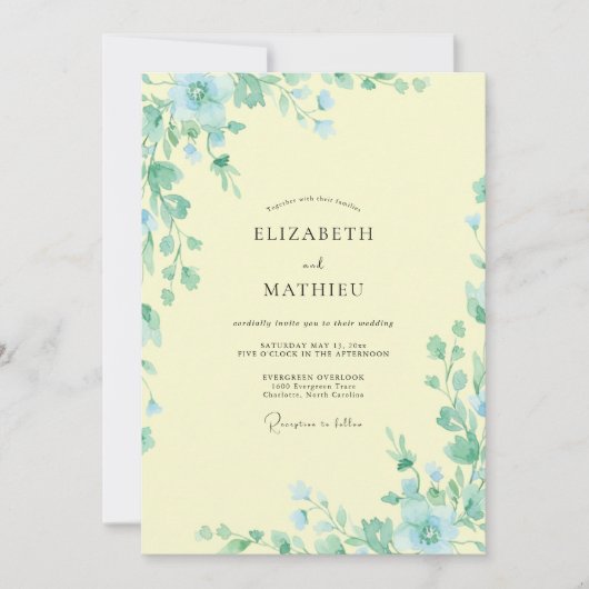 Invitation Mariage Beurre Jaune Mousse de Mer Feuillage Eucal (Devant)