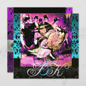 INVITATION MARIAGE BICYCLETTE VIOLETTE POURPRE À L'ESTAMPILLE (Devant / Derrière)