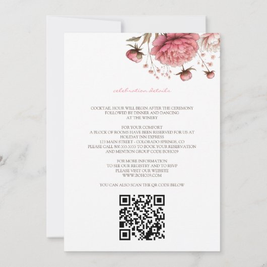 Invitation Mariage Big Pink Blooms (Dos)