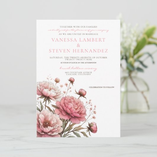 Invitation Mariage Big Pink Blooms (Debout devant)