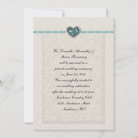 Invitation Mariage Bijoux et coeurs Turquoises (Devant)