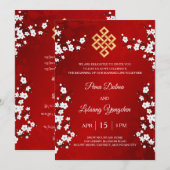 Invitation MARIAGE BILINGUE Fleur blanche tibétaine (Devant / Derrière)