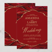 Invitation Mariage Bille d'Agate Rouge et Or (Devant / Derrière)