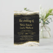 Invitation Mariage Bille de Géode Agate Noir Blanc & Or (Debout devant)