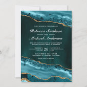 Invitation Mariage Bille de Marbre Agate Bleu-vert et Or (Devant)