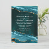 Invitation Mariage Bille de Marbre Agate Bleu-vert et Or (Debout devant)