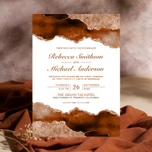 Invitation Mariage Bille de Marbre en Agate Terracotta Orange