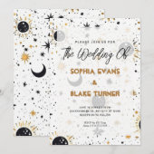 Invitation Mariage Black and Gold Celestial Sun Moon Stars (Devant / Derrière)
