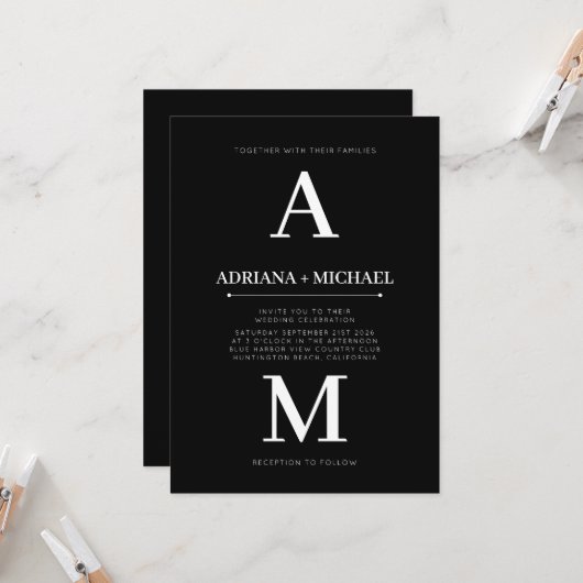 Invitation Mariage Black Bold WhiteTypography (Devant/Arrière en situation)