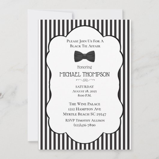 Invitation Mariage Black Cravate Affair Bachelor Party (Devant)