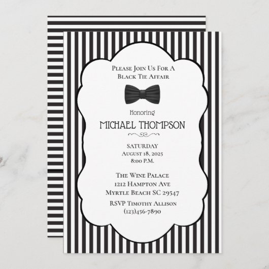 Invitation Mariage Black Cravate Affair Bachelor Party (Devant / Derrière)