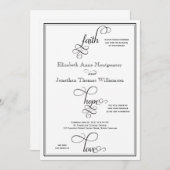 Invitation Mariage Black Curly Script Faith Hope & Love (Devant / Derrière)