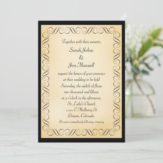 Invitation Mariage Black Frame Gold (Debout devant)