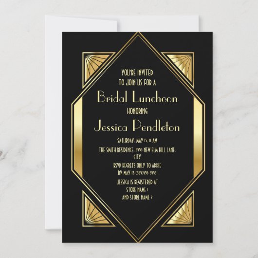 Invitation Mariage Black Gold Art Déco (Devant)