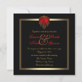 Invitation Mariage Black Gold et Red Heart (Dos)