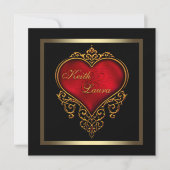 Invitation Mariage Black Gold et Red Heart (Devant)