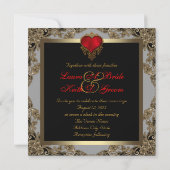 Invitation Mariage Black Gold et Red Heart (Dos)