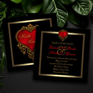 Invitation Mariage Black Gold et Red Heart