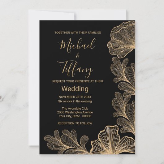 Invitation mariage Black Gold Romantic Filigree (Devant)