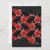 Invitation Mariage Black & Red Rose Pattern & Diamants Dorés (Dos)