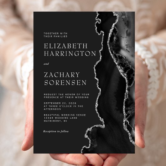 Invitation Mariage Black Silver Agate