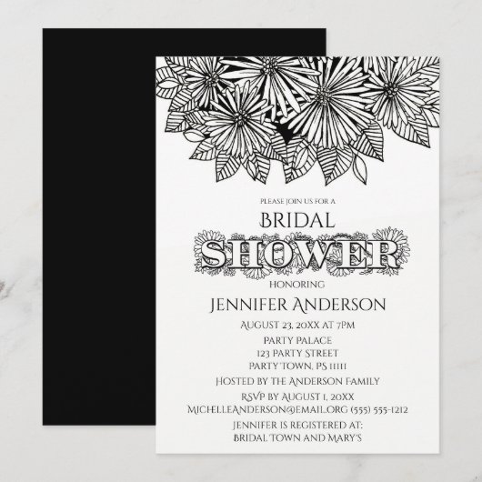 Invitation Mariage Black White Daisy (Devant / Derrière)