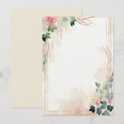 Invitation Mariage blanc à cadre floral rose (Devant / Derrière)