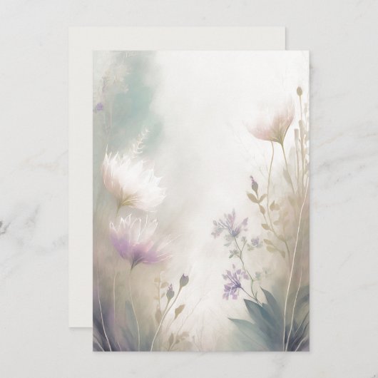 Invitation Mariage blanc à fleurs rose clair et violet (Devant / Derrière)