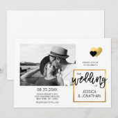 Invitation Mariage blanc à huile d'or unique moderne PHOTO (Devant / Derrière)