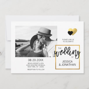 Invitation Mariage blanc à huile d'or unique moderne PHOTO